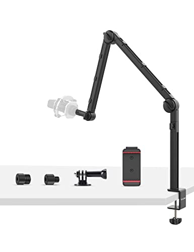Professional Microphone Arm ULANZI LS24 Heavy Duty Studio Table Microphone Stand with 1/4" 3/8" 5/8" Adapter, Boom Arm for Game Streaming Podcast Broadcast, Table Stand for Camera Mobile Phone