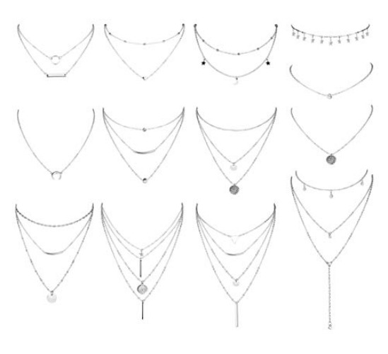 JeryWe 13Pcs Layered Choker Necklace Adjustable Long Pendant Necklace Charm Tiered Star Moon Sequins Coin Choker Multilayer Chain Necklace Set for Women Boho Jewelry Silver Tone Gold Tone - Sliver