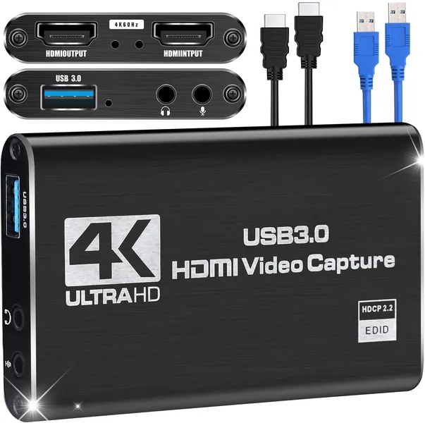 Elikliv HDMI Capture Card, 4K HDMI to USB 3.0 Video Capture Card 1080p@60 Dongle Mic Input for OBS Game Live Stream