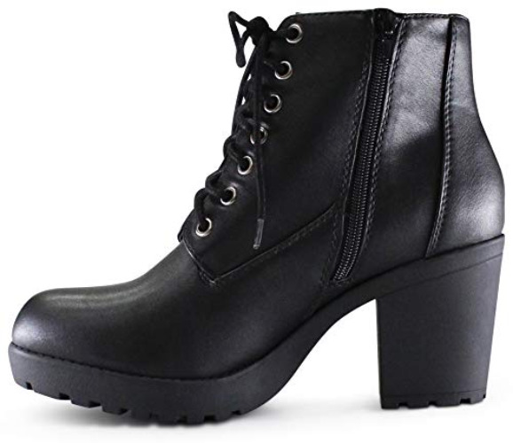 MARCOREPUBLIC Sydney Women’s Ankle Boots - Combat Boots for Women with Chunky Block High Heels Lace Up & Zipper Closure - Casual Shoes and Womans Booties for Fashion - 7.5 Black Faux Suede