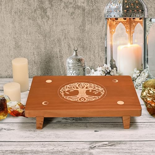 Donmills Altar Table, Meditation Table, Decorative Riser Wood Tray, Wooden Witch Altar, Wiccan Alter Table, Buddhist Shrine, Small Alter Table for Relaxation