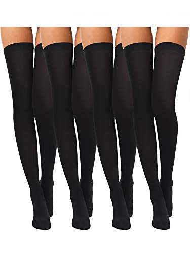 Boao 4 Pairs Women's Silk Thigh High Stockings Nylon Socks for Women Halloween Cosplay Costume Party Tights Accessory - Black - Medium