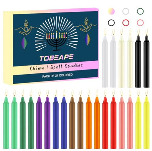 Tobeape Spell Chime Candles 24 pcs Colored Candles, 4" Tall Unscented Mini Taper Candle for Witchcraft, Wiccan Altar, Magic Tools, Rituals, Prayer, Meditation and Party Decoration - Multicolor