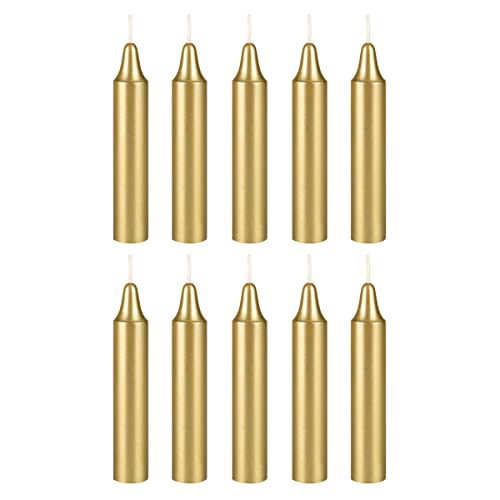 Mega Candles 10 pcs Unscented Gold Exquisite Mini Taper Candle, 4 Inch Tall x 3/4 Inch Diameter, Supreme Chimes, Enchantment, Rituals, Casting Spells, Witchcraft, Wiccan, Metaphysical - Gold - 10 Pieces