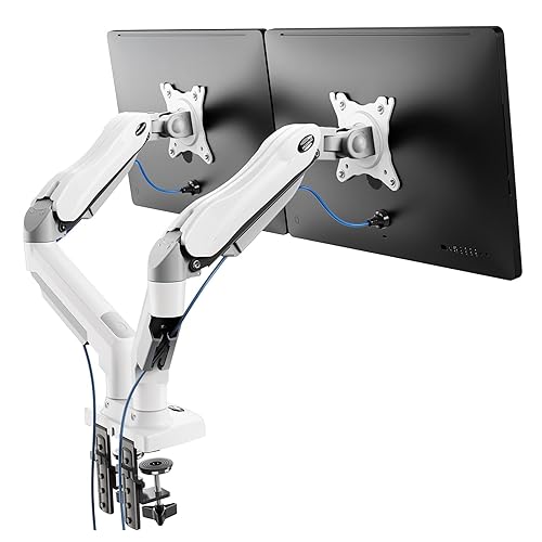 HUANUO Support Ecran PC 2 Ecran pour Écrans de 13 à 32 Pouces, Support Double Ecran PC, Bras Ecran PC 2 pour Ecran 2~9kg, VESA 75x75/100x100mm - Blanc