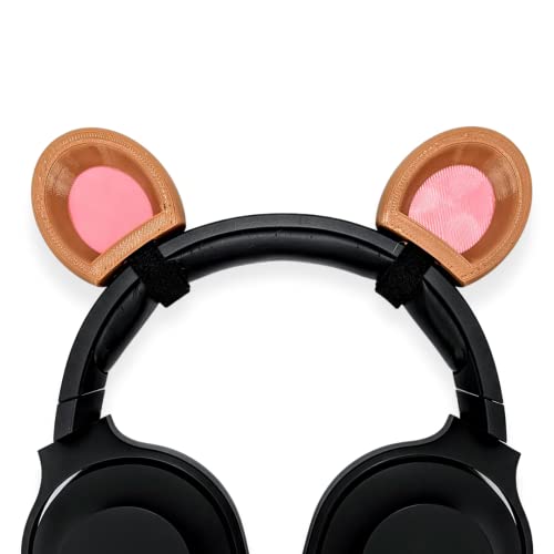 BeamTeam3D Bear Ears for Headphones - Adorable Brown and Panda Bear Headphones Attachment in Various Colors with Self Fastener - Bear Ears for Gamers and Streamers (Brown/Pink) - Brown/Pink