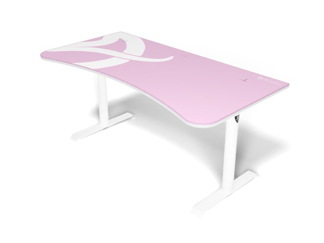 Arozzi Arena Ultrawide Curved Gaming and Office Desk with Full Surface Water Resistant Desk Mat Custom Monitor Mount Cable Management Cut Outs Under The Desk Cable Management Netting - White Pink - White Pink