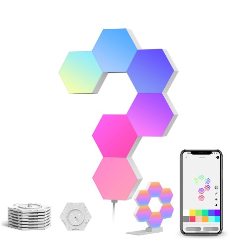 Cololight Smart LED-panel (6-Pack Startkit med Stenbas) byter USB lampa med 16 miljoner RGB-färger – Fungerar med Alexa/Google Assistant