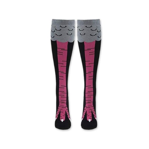 Funny Chicken Leg Socks (Knee High) - Black and Pink
