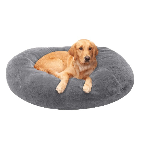 Furhaven XL Dog Bed Plush Faux Fur Beanbag-Style Ball Nest w/ Removable Washable Cover - Gray Mist, Jumbo - Plush Faux Fur (Gray Mist) Jumbo Beanbag Style Ball Bed