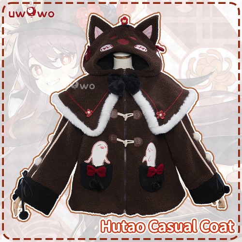 【In Stock】Uwowo Genshin Impact Fanart Hutao Casual Coat Cute Cozy Jacket Ghost Cat Cospaly Costume - XL