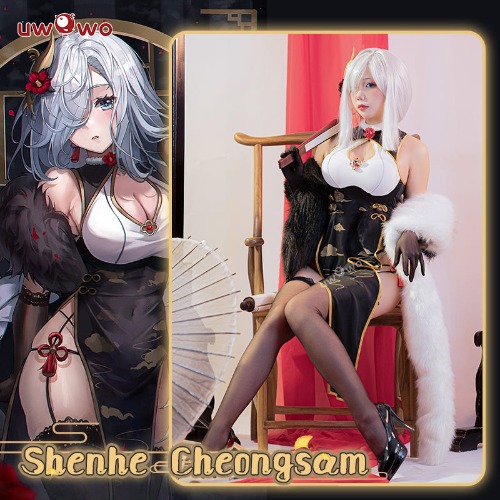 Uwowo Genshin Impact Fanart: Shenhe Qipao Chinese Dress Fur Cosplay Costumes - 【In Stock】XXXL