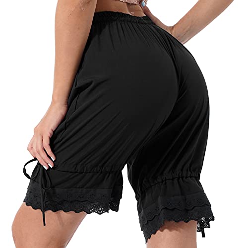 Oyolan Women Lace Trimming Victorian Ruffles Lolita Pumpkin Short Pants Bloomers Lantern Shorts - X-Large - Black