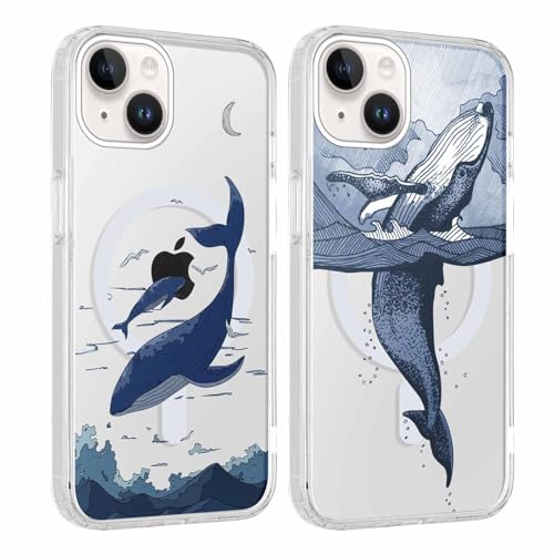 Xylota 2 Stück Magnetisch Hülle für iPhone 14/iPhone 13 6.1 '' [Kompatibel mit MagSafe], Mädchen Aesthetic Muster Design Klare Handyhülle, Transparent TPU Stoßfeste Schutzhülle für iPhone 13, Wal - iPhone 14/iPhone 13 - A06-Wal