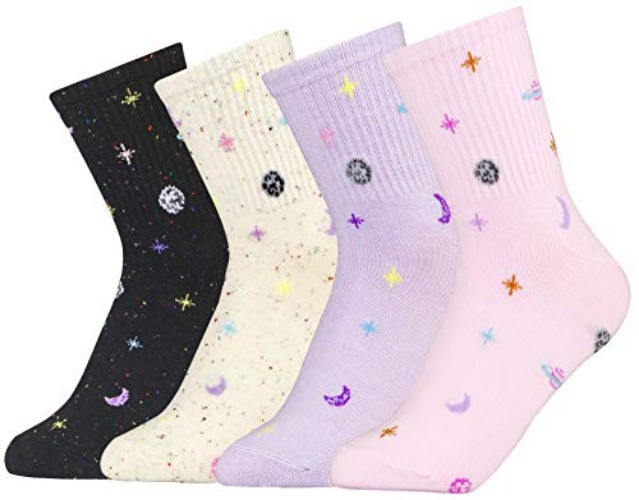 xiaomaizi Women's Cute and Novelty Casual Crew Socks Colorful Funny Patterned Cotton Ankle Dress Socks Size 6-9 - 6-9 - Stars 4pack