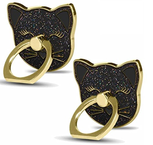 Cellphone Ring Holder Finger Kickstand (2 Pack) - ifab 360° Rotation/Sturdy/Reusable/Grip/Stand/ Universal - Compatible with All Smartphones - Cat Black - Cat Black