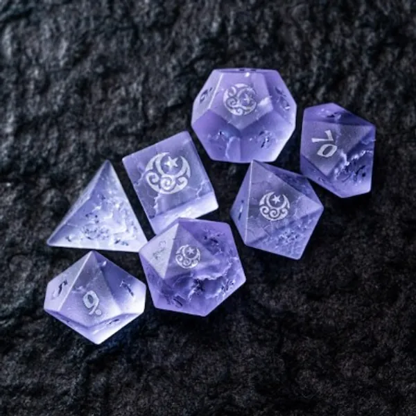 Full Set Raised Lavender Blast Glass Polyhedral Dice Set | Etsy
