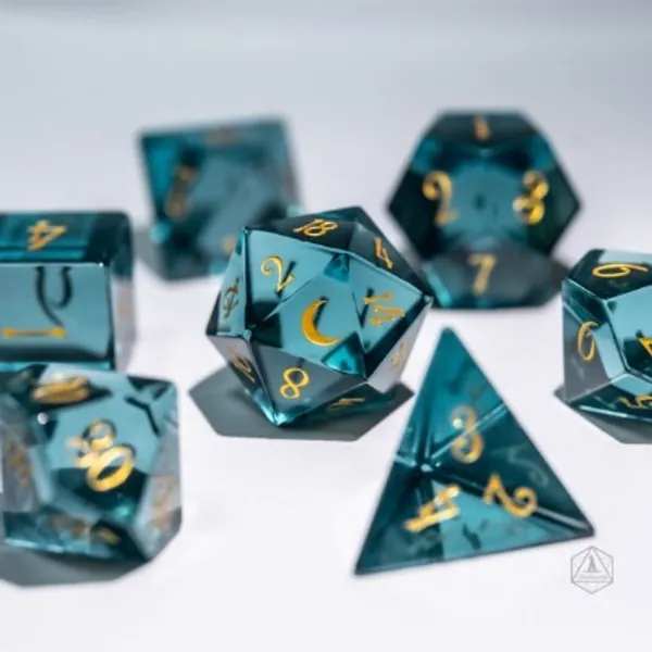 Full Set Blue Tourmaline Glass Polyhedral Dice Set Gemstone | Etsy