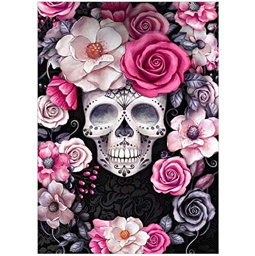 YNC DIY Square Diamond Painting Skull Flower for Adult Full Drill Paint with Diamonds Kits 5D Diamond Art for Wall Decor-YNC001 (red) - red