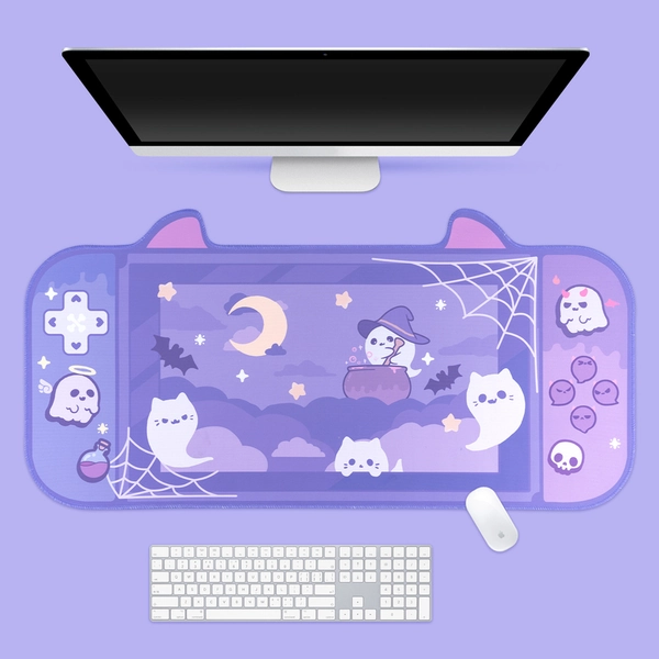 Cute Halloween Desk Mat Spooky Cat Ghosts Mouse Pad