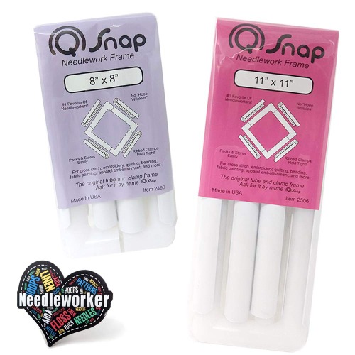 Q-Snap Bundle: 8 x 8 inch and 11 x 11 inch Frames Plus Decorative Needleworker Magnet White
