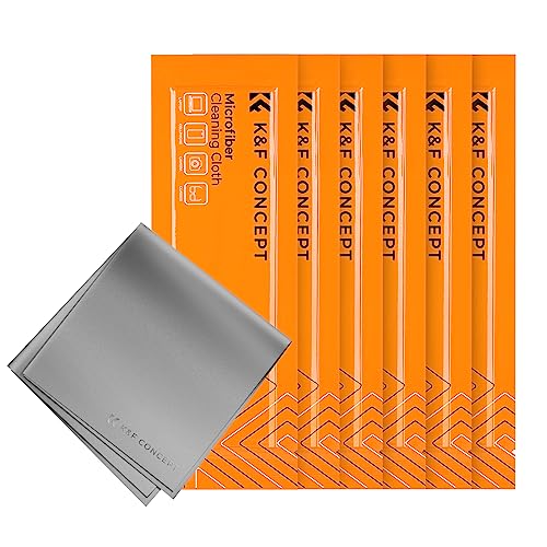 K&F Concept Microfiber Cleaning Cloths - 6 Pack Lens Cleaning Cloth for Cleaning Camera Lenses, Glasses, Screens, Cameras, Eyeglasses, Tablets Washable, Grey - 15CM*15CM 6 Count - Gray