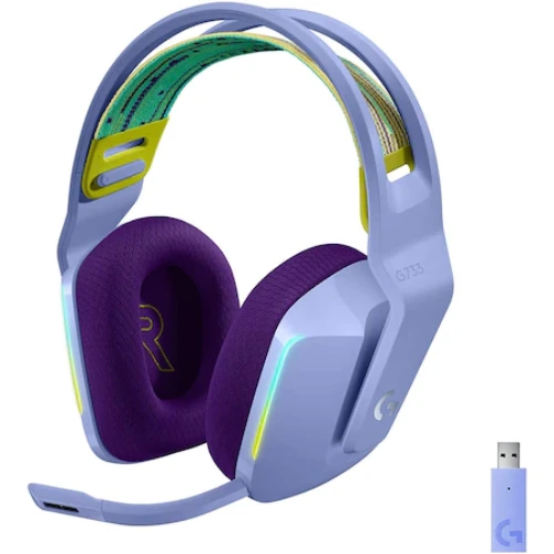 Casti gaming wireless Logitech G733, ultrausoare, Lightsync RGB, Lilac - eMAG.ro