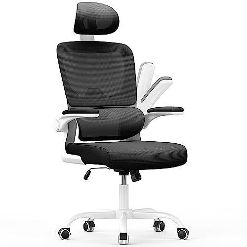 Ergonomic Office Chair with Adaptive Lumbar Support/Headrest/Flip-up Armrests - Black and White