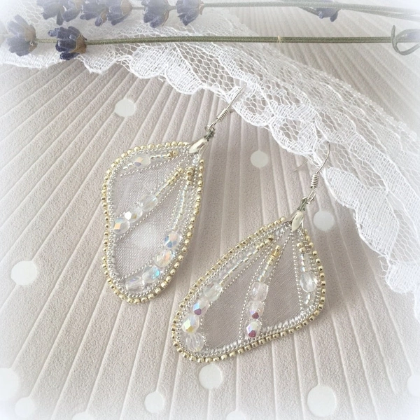 White Butterfly Wings Fantasy Earrings, Faerie Jewellery