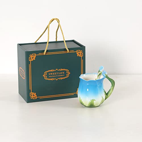 Blue Rose Ceramic Mug with Spoon 320ml (Blue)