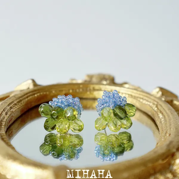 Handmade Sterling Silver Green Blue Earrings