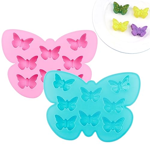 2 Pack Butterfly Ice Cube Mold Silicone 3D Butterfly Themed (Pink, Light Blue)
