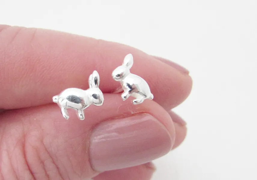 Sterling Silver 925 Tiny Bunny Rabbit Earrings