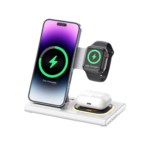 Brookstone 3-in-1 Wireless Charger Stand Fast Charging Station for iPhone 15,14,13,12 Pro Max Series, All iWatch Series, | iPhone Wireless Charging Station… - White