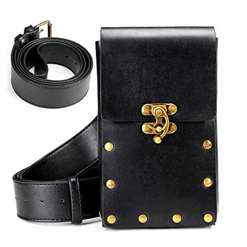 Steampunk Waist Bag Fanny Pack Fashion Gothic Leather Shoulder Crossbody Messenger Bags Thigh Leg Hip Holster Purse Travel Pouch Hiking Sport Chain Bags for Women Men - Gear-Black