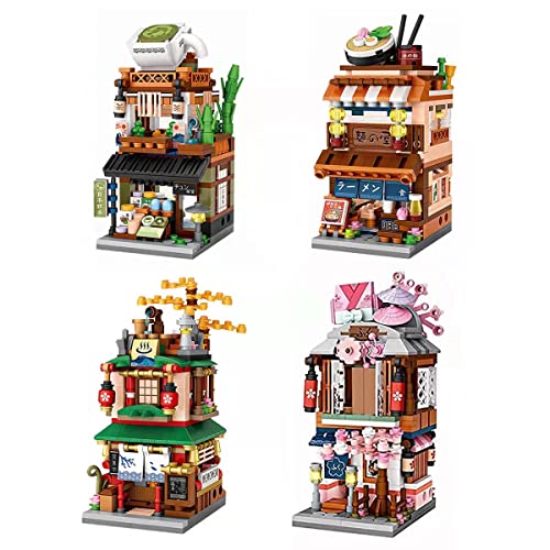 ELAICREE Japanese Street View Shop Building Blocks House Toy, 4 Models Mini DIY Building Blocks Model MOC Construction Toy, Gift for 6-12 Years Old Kid Girls and Boys - 4 Models