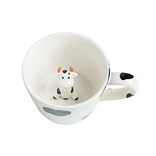 DIHOclub Cow Ceramic Cup Hidden 3D Animal Inside Mug,Cute Cartoon Handmade Figurine Mugs,Holiday and Birthday Gift for Coffee Milk Tea Lovers,12 OZ(White,Black) - White,Black