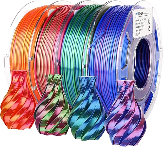 AMOLEN 3D Printer Filament Bundle, PLA Filament 1.75mm, Dual Color Filament, Silk Red Gold, Silk Red Green, Silk Red Blue, Silk Blue Green, 3D Printing Filament 200gX 4 Spools - Dual Red Gold/Red Green/Red Blue/Blue Green
