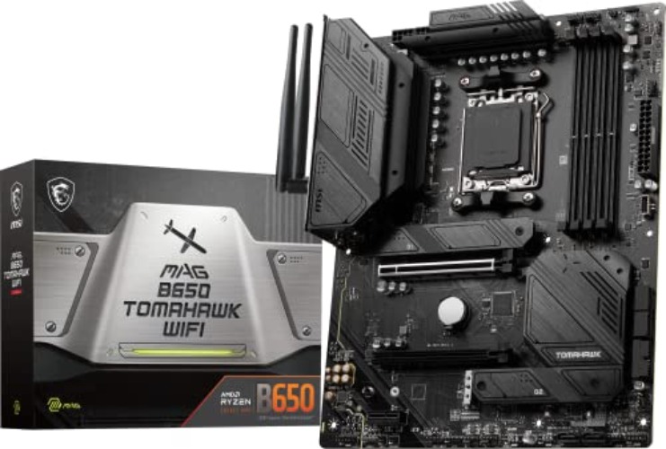 MSI MAG B650 Tomahawk WiFi Gaming Motherboard (AMD Ryzen 8000/7000, AM5, DDR5, PCIe 4.0, M.2, SATA 6Gb/s, USB 3.2 Gen 2, HDMI/DP, Wi-Fi 6E, Bluetooth 5.3, 2.5Gbps LAN, ATX) - ATX - MAG B650 TOMAHAWK WIFI