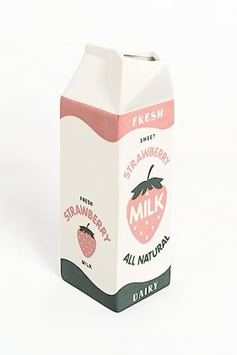 Milk Carton Vase – Ceramic – Vintage Inspired Kawai Style Strawberry Kitchen Decor – Hand Painted by Bien Beau –