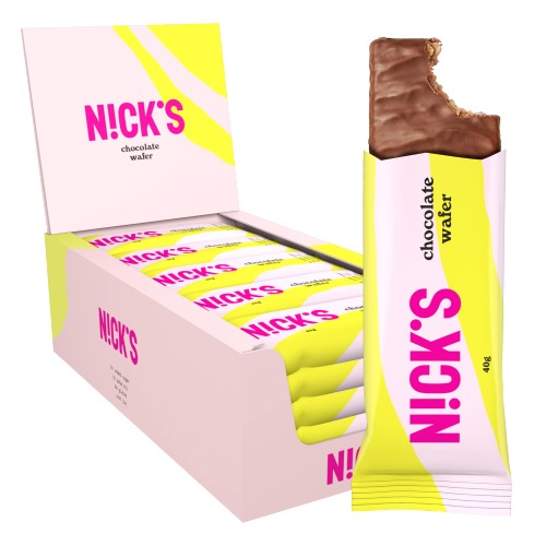 NICKS Chocolate Wafer Choklad Kexbar Utan Tillsatt Socker, 183 Kalorier, Low Carb Godis Snack Bar Glutenfri (25 Chokladbars x 40g)