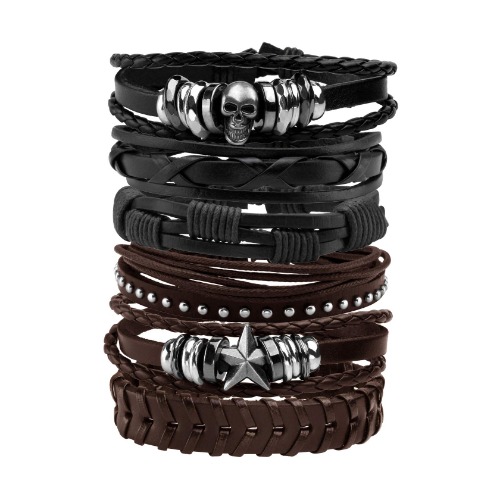 MILAKOO 10 st mäns läderarmband punk flätat rep legering armband Bangle Wristband