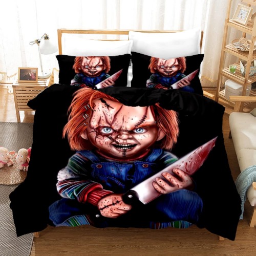 PTNQAZ Docka skräckdocka sängkläder set 3D-tryckta påslakanset med örngott barn av lek Moive karaktär Chucky docka sängkläder påslakan (dubbel, 1)