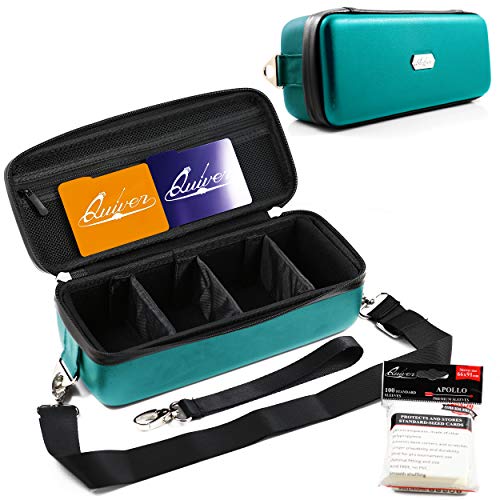 Quiver Time Teal Bolt Card Carrying Case - Playing Card Case Holder for Trading Cards, MTG Card Storage Deck Box Card Case (+Wrist & Shoulder Strap, Dividers & Separators + 100 Apollo Card Sleeves) - Teal - Bolt Card Carrying Case