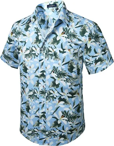 Men's Hawaiian Shirts Short Sleeve Aloha Shirt for Men Casual Button Down Tropical Hawaii Floral Shirt Summer BeachParty - Blue/ Floral Large