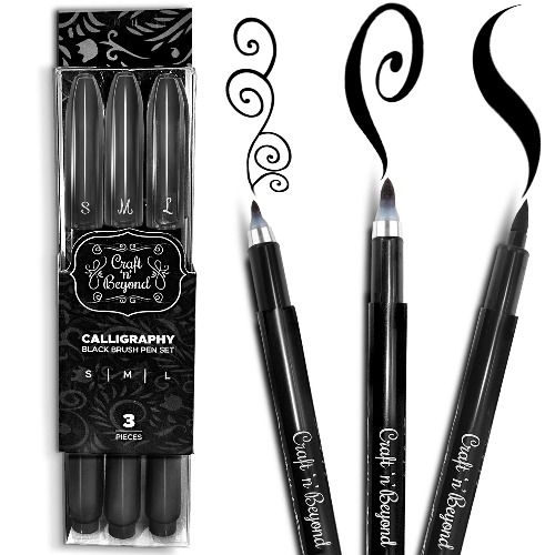 Calligraphy Pens Pack of 3 Small, Medium and Large for Hand Lettering, Art Drawing, Sketching, Scrapbooking - Beginner Kit with Fadeproof Black Ink