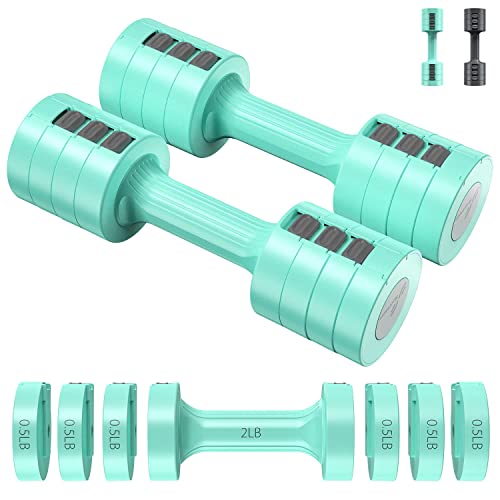 Adjustable Dumbbells Hand Weights Set: Sportneer 1 Pair 2 4 6 8 10lb (2-5lb Each) Fast Adjust Dumbbell Weight 6 In 1 Free Weights Barbells For Women Men Home Gym Workout Exercise Strength Training - Mint Green