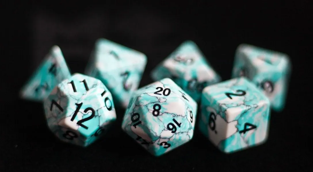 Blue Turquoise (Synthetic): Full-Sized 16mm Polyhedral Dice Set - Metallic Dice Games