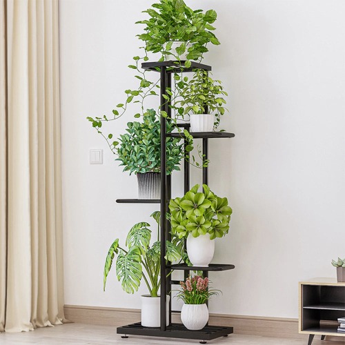 6 Pot Multi Layer Metal Plant Stand Home Decor - Gray