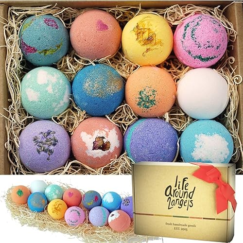 LifeAround2Angels Bath Bombs Gift Set 12 USA made Fizzies, Shea & Coco Butter Dry Skin Moisturize, Perfect for Bubble Spa Bath. Handmade Birthday Mothers day Gifts idea For Her/Him, wife, girlfriend - Best Selling